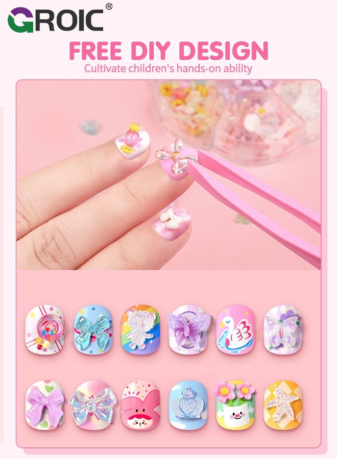 GROIC Kids Princess Nail Art Makeup Sticker Set, Press on Nails Set for Girls, Paper DIY Girl Makeup Bag Relief Making Material Dress Up Games Gift Toddler Birthday Gifts Princess Toys - Image 5